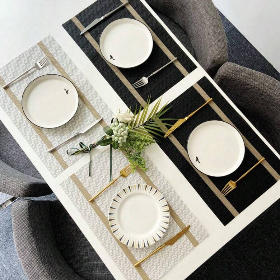 Kit 4/6/8 Placemat Set With Luxury Gold Cord 45x30cm - Brun - Visa 1