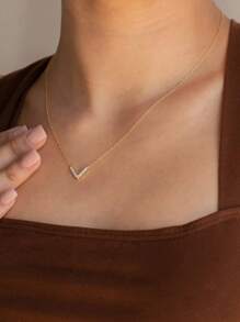 1 Pc Elegant V-Shaped Crystal Rhinestone Decor Clavicle Chain Necklace, Minimalist & Charming