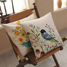 4pcs Set Vibrant Throw Pillows| Spring Birds & Blooms Decorative Pillow Covers - 17.7x17.7 Inch, Vibrant Nature-Themed Throw Cushion Cases, Zippered, Polyester, Hand Wash Only - Perfect For Sofa, Bed, Couch, And Office Decor, Pillows Decorative - Multicolor - View 5