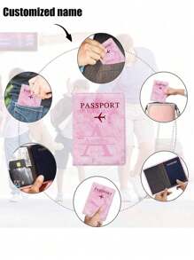 1 Piece Customized Name PU Passport Holder, Credit Card Holder, ID Wallet, Travel Accessories, Wedding Gift, Multi-Function Protector For Important Travel Documents Protection During Airplane Cross-Border Travel, Passport Cover, Passport Holder, Passport Wallet, Holiday Back To School Passport Bag, Essential Travel Accessories For Men And Women - one-size - View 4