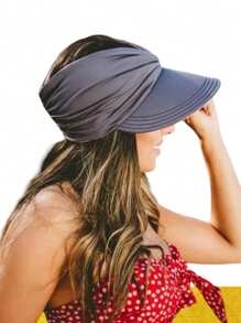 Sombrero de sol plegable de poliéster de ala extra ancha para mujer, con protección UV, sombrero de playa elegante con correa para la barbilla ajustable y a prueba de viento, sombrero de sol de verano empaquetable, liviano y transpirable