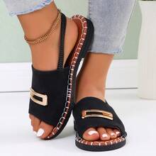 Summer New One-Toe Sandals For Women, Low Heel Flat Breathable Casual Shoes, Elastic Band Beach Slippers - Black - View 12
