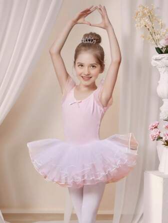 Maillot de danza de manga corta para niña preadolescente, vestido de tutú para recital de ballet infantil, disfraz de danza de princesa