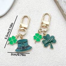 1-3pcs Simple Creative Fashion Accessory Zinc Alloy Green Plant Clover Keychain, Campus Student Couple Liked Car Key Holder, DIY Bag Charm Key Chain, Valentine's Day Couple Gift - Multicolor - View 8