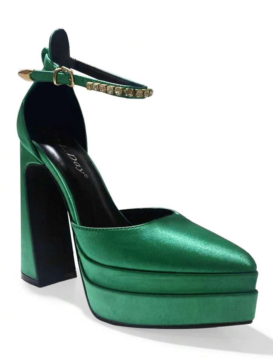 Women's Thick Sole Fashionable Buckle Design High Heel Sandals, Suitable For Party Occasions - Green - View 1