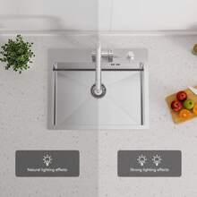 Stainless Steel Kitchen Sink 55 X 45 Cm, Brushed Built-In Sink With Soap Dispenser, Siphon Drain And Overflow Set, Countertop Sink For The Kitchen - Chrome - View 8