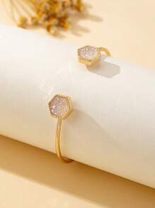 1pc Women's Fashion Open Bangle Bracelet, Elegant Adjustable Resin Inlaid Minimalist Jewelry - White - View 6