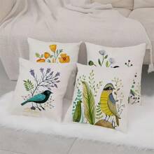 4pcs Set Vibrant Throw Pillows| Spring Birds & Blooms Decorative Pillow Covers - 17.7x17.7 Inch, Vibrant Nature-Themed Throw Cushion Cases, Zippered, Polyester, Hand Wash Only - Perfect For Sofa, Bed, Couch, And Office Decor, Pillows Decorative - Multicolor - View 6