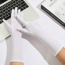 Mid-Length Embroidered Small Flower Elastic Milk Silk Gloves For Women's Spring And Summer Thin Driving And Cycling Sun Protection Gloves - 1Pcs - View 16