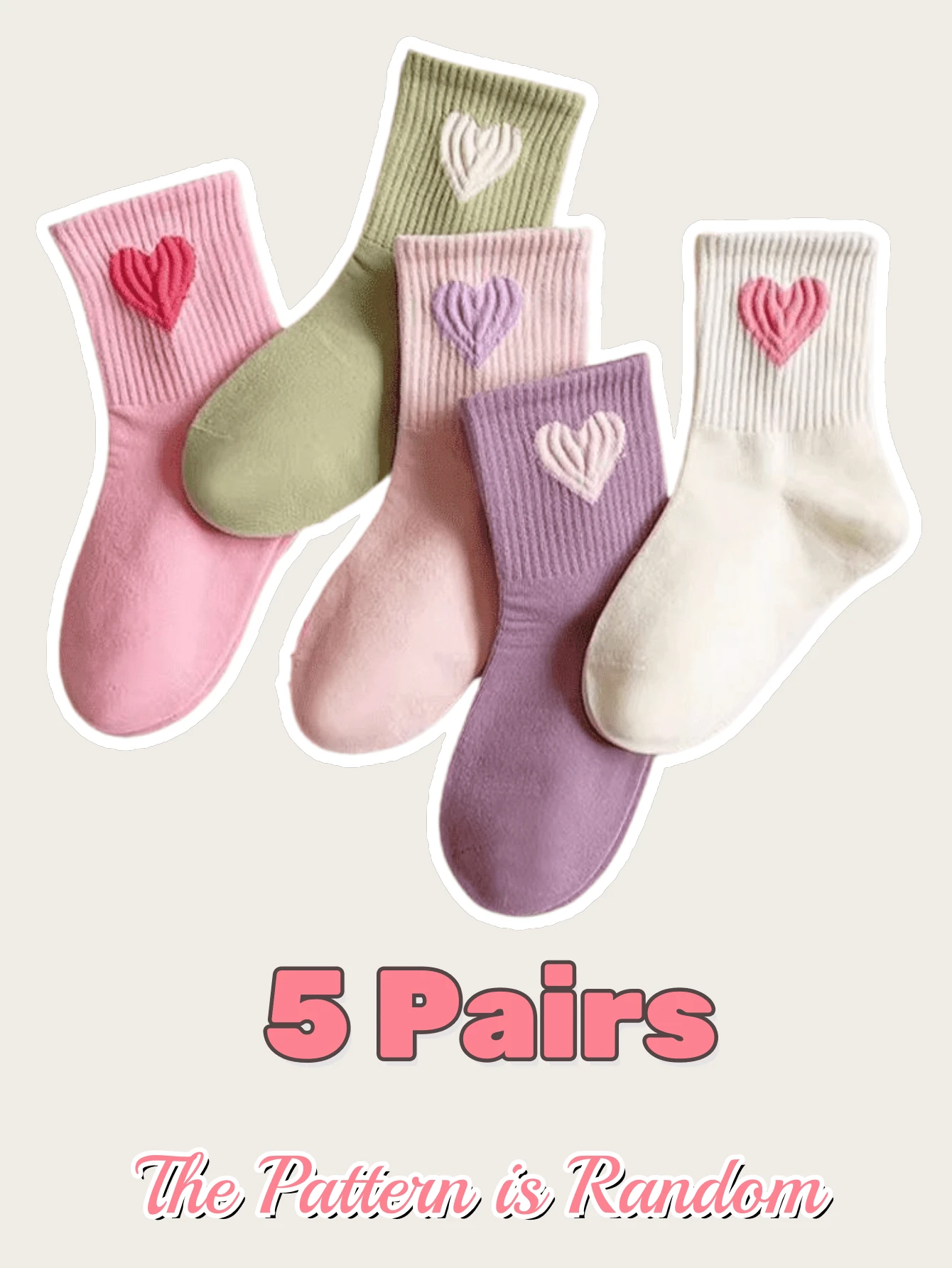 5 Pairs All Season Pink Series Cute And Breathable Soft Socks For Kids - Multicolor - View 1