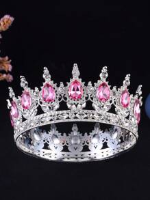 1pc Baroque Style Princess Tiara Jewelry Decor, Round Rhinestone Alloy Bride Crown For Women Wedding, Festival, Birthday Party - Round Crown - View 30