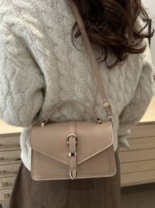 Adjustable Top Handle Elegant Buckle Closure Solid Color Women Handbag