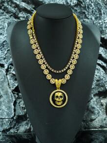 1Set Skull Pendant Smiling Face Necklace & Tennis Chain Necklace Suit, Unique Personalized Men's Necklace Suitable For Daily Wear - Skull Pendant - View 2