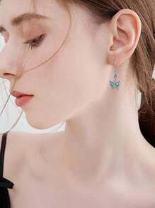 1 Pair Bohemian Turquoise Inlaid Butterfly Dangle Earrings - Elegant Alloy Jewelry For Females Summer Beach Jewelry