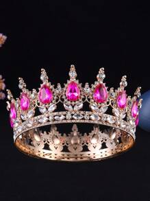 1pc Baroque Style Princess Tiara Jewelry Decor, Round Rhinestone Alloy Bride Crown For Women Wedding, Festival, Birthday Party - Round Crown - View 29