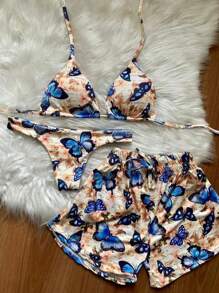 3 PIECE BIKINI SET TRIKINI WITH SHORTS - Butterfly - View 2