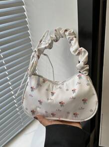 Bolso de hombro/bandolera de alta calidad con estampado de florecitas diminutas y volantes en forma de nube, de gran capacidad, con diseño minimalista y elegante, modelo 2025