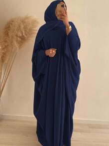 1 pezzo Abito da donna con maniche a pipistrello lunghe e hijab abbinato, adatto per uso quotidiano, abbigliamento islamico di Dubai