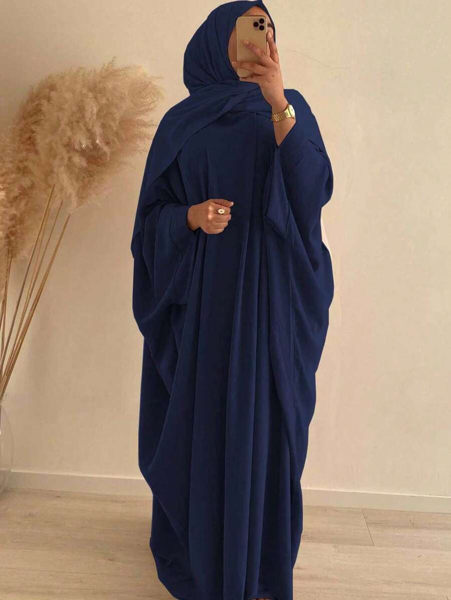 1 pezzo Abito da donna con maniche a pipistrello lunghe e hijab abbinato, adatto per uso quotidiano, abbigliamento islamico di Dubai