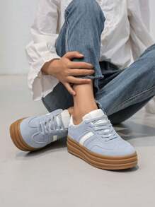 Nexsus Plus Ladies Women Faux Suede Lace Up Chunky Sole Platform Soft And Comfy Sole Sneaker Gym Trainer Running Shoes Size UK 3-8 - Blue - View 1