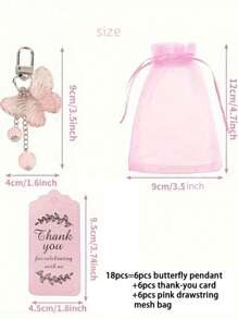 Set de 18 piezas Llavero de mariposa de acrílico rosa, incluye colgante de mariposa, etiquetas de agradecimiento y bolsas de organza, regalos para despedida de soltera, recuerdos de boda, fiesta de cumpleaños con tema de mariposas, fiestas, regalos de fiesta perfectos para eventos con tema de mariposas
