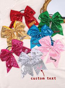 1 pièce nœud pour cheveux personnalisé pour filles, bandeau avec nom personnalisé, lien pour cheveux à paillettes multicolores, accessoire de cheveux élastique pour pompons de cheerleading, accessoire de cheveux exquis à personnaliser pour pompons de cheerleading pour filles
