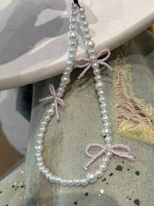 Handmade Exquisite Crafted  CCD Camera Style Lanyard Chain, Creative Phone Charm Gifts For Mother, Family, Friends, Birthday, Holiday Phone Chain - Pink 3D Bow Pearl Lanyard - View 3