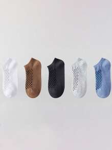 5 Pairs Men's Hollow Socks, Thin Casual Loafer Socks, Solid Color Breathable Light-Color Invisible Socks, Summer Mesh Sports Socks For Men - Multicolor - View 3