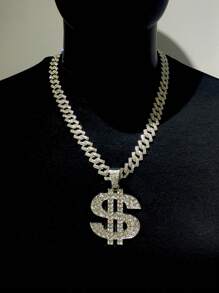 Retro Hip Hop Fashion Dollar Symbol Large Chain Necklace With Zirconia Pendant For Men And Women, Gift For Boyfriend Christmas Party And Festival - Pendant Necklace - View 24