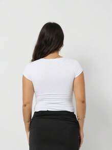 Short Sleeve V-Neck Blouse Polyamide Summer Fashion Aesthetic Coquette - White - View 3