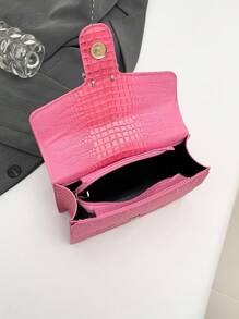1st Dames krokodillenreliëf strass decor klep ketting crossbody tas, geschikt voor dagelijks gebruik