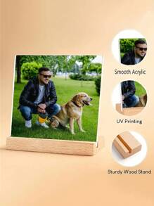 Customization 2pcs Custom Crystal Photo Signage With 1pc 10*10cm/3.94*3.94in Acrylic Plate And 1pc Wooden Base, Suitable For Friends, Family And Wedding Photo Frame, Recommend Anniversaries, Holidays And Souvenir Gifts Multi-Functional Desktop Display