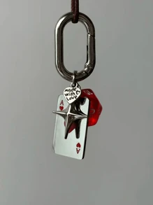 1 pièce Porte-clés unisexe créatif à pendentif en métal avec dé et carte à jouer. Accessoire de sac à main Y2K