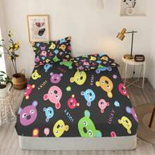 3PCS Customized Bedding, Cartoon Patterned Bed Sheet, 100% Polyester Fabric, Digital Printing, Comfortable And Breathable Custom Bed Sheet, Suitable For Both Boys And Girls, Household Items,Suggest Uploading Clear Images With A Resolution Exceeding 1000 Pixels. - Multicolor - View 1