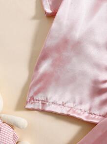 2pcs Solid Color Short Sleeve Pajamas Set For Toddler/Little Girls, Summer - Dusty Pink - View 6
