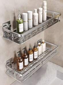 2pcs Bathroom Wall Mounted Storage Racks, No-Drill, Suitable For Bathroom, Vanity, Kitchen Bathroom Accessories - Multicolor - View 12