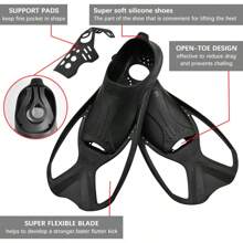 1 件成人男女通用游泳脚蹼 - 游泳训练脚蹼 - 适合户外旅行浮潜和潜水 - 游泳脚蹼 - 浮潜装备 - 黑色和白色 - 黑與白 - 查看 6