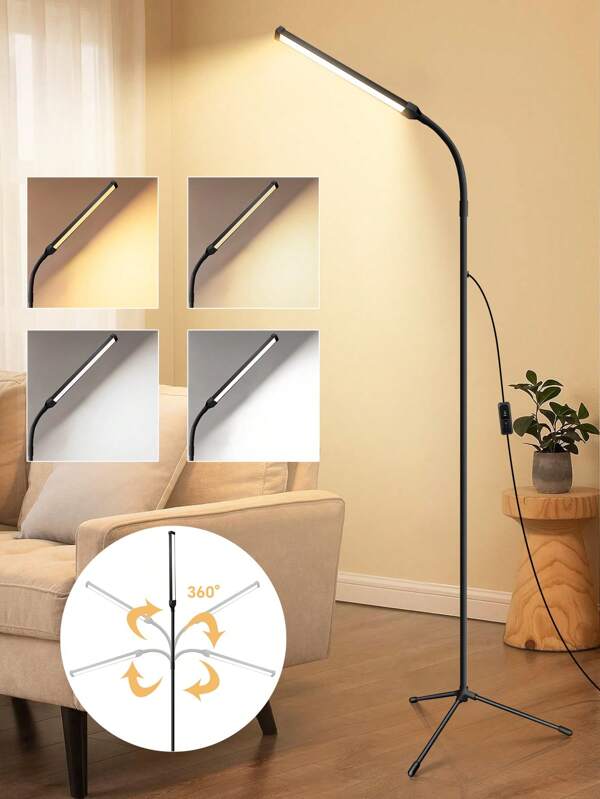 Lampada da terra a LED - temperatura colore regolabile e luminosità dimmerabile, lampade da terra moderne, luce da terra regolabile in altezza con collo di cigno USB per lettura, ufficio, soggiorno, camera da letto, estensioni ciglia, centro estetico, salone e trucco