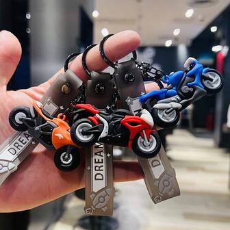 1pc Cartoon Motorcycle 3D Soft Rubber Keychain, Motorcycle Backpack Pendant Car Key Chain, Activity Gift