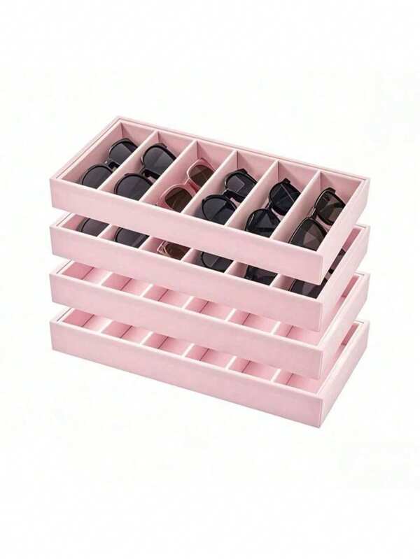 6 Grids Colored Velvet Sunglass Organizer Tray, A Display And Storage Box For Eyeglasses, Watches, And Jewelry Suitable For Both Men And Women