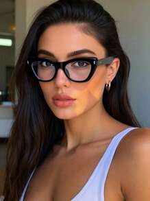 1pc Women's Retro Cat Eye Classic Black Leopard Print Rivet Decorated Decorative Glasses, High-Quality Fashion Plano Lenses