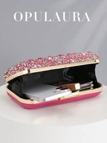 OpulAura Women's Shiny Rhinestone Pink Clutch Bag, Cute & Sweet Fashion Handbag, Suitable For Party/Wedding, Shoulder/Crossbody Chain Bag, Perfect For Ball Accessories - Hot Pink - View 3
