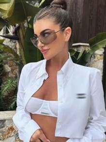 时尚 Y2K 眼镜 复古无框矩形眼镜 时尚运动眼镜 运动粉色镜片 时尚女士服装配饰眼镜