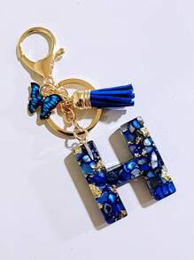 1pc Women's Beige Resin Letter Heart Shape Tassel Casual & Cute Style Keychain, Creative Decoration Gift For Friend Car Accessories Bag Charm Backpack For School Goth Y2k