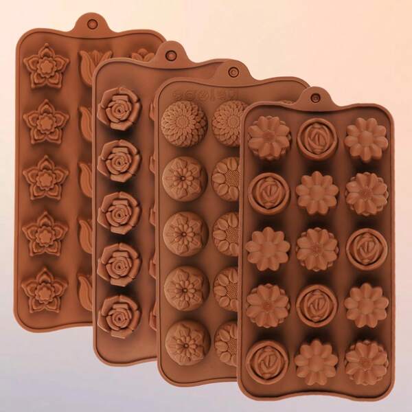 4pcs/Set Silicone Chocolate Candy Molds, Non-Stick Jelly Molds, Crayon Molds, Silicone Baking Molds, Shapes Available: Flower, Heart, Tulip, Rose, Cute Animals - Lion, Dinosaur, Hippo, Butterfly