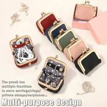 Mini Porta-Joias em Couro: Porta-moedas portátil em couro genuíno com inspiração vintage, organizador de joias com fecho de encaixe para anéis, brincos e colares. Carteira mini elegante em couro PU para mulheres, perfeita para presentes de Natal, acessórios de viagem e uso diário. Ideal para organizar sua coleção de joias preciosas com praticidade.