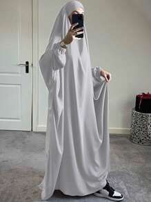 1pc Women Prayer Dress, Long Robe With Headscarf, Loose Long Sleeve Muslim Woman Prayer Garment, Abaya, Muslim Fashion Dress, Suitable For Festivals,Modest