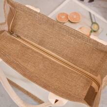 Jute Hand Shopping Gift Bag Laminated Waterproof Vintage Linen Upgrade Zipper Linen Bag Simple Gift Bag Fashion Everything Shopping Bag - Beige - View 5