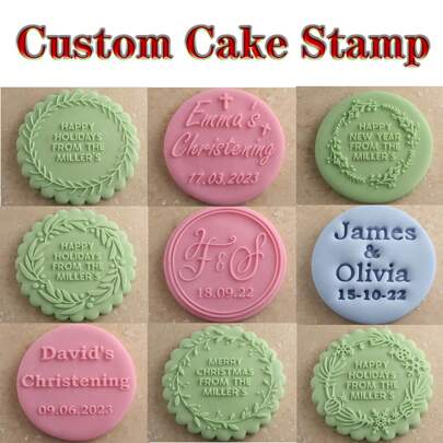Customize Text With 2 Cookies Cake Decorations DIY Cutters Sugar Cake Templates Wedding Clay Fondant Embosser Name Cake Mold Handmade Cookie/Biscuit Embosser Stamp