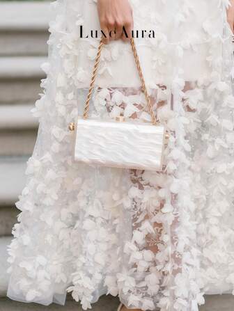 Retro europeiskt och amerikanskt Patchwork Akryl Marmor Akryl Party Clutch Box Bag, mångsidigt nytt tillbehör för bröllopsfest, Pearl Finish Akryl Clutch